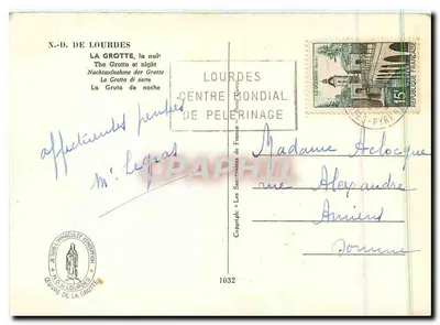 A Gruta de Lourdes — noite — Centro Mundial de Pelerinagem — Verso