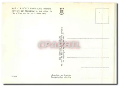 Trasa NAPOLÉON — Trasa przebyta przez cesarza po powrocie z wyspy Elby z 1 marca do 7 marca 1815 — Wydawnictwo J. CELLARD — Rewers