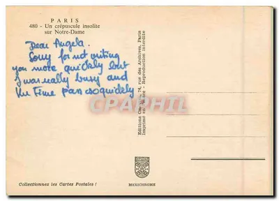 Katedra Notre-Dame w Paryżu — Niezwykły zachód słońca — Wydawnictwo Ch. 1925, nr 480 — Rewers