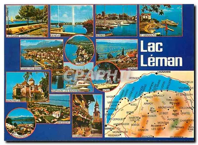 Lago Léman — Carta postal panorâmica com vignettes — Impressor Combier Mâcon