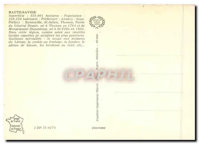 Alta Saboia — 74 — centro de turismo verão inverno — Impressor Mâcon — Verso