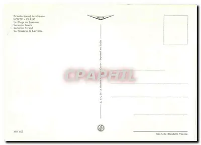 Praia do Larvotto — Monte-Carlo — Grafiche Biondetti Verona, n° MO 145 — Verso