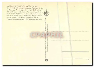 Circuito de Serre-Ponçon — Altos-Alpes — Éditeur MAR, n°1189 — Verso