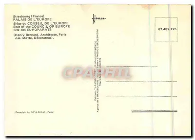 Strasbourg (France) — Palais de l'Europe — Siège du Conseil de l'Europe — Éditeur : Editions LA CIGOGNE, Paris — Rewers