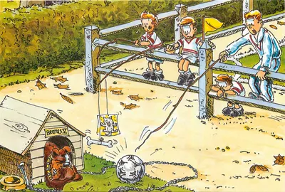 Cachorro de caça e crianças brincando de futebol — Coleção Esportes, Lazer, Viagens — MULTIPUB