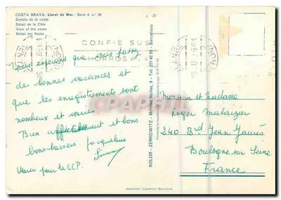 Costa Brava, Lloret de Mar — Detalhe da costa — Kolor, Série 4, n° 39 — Verso