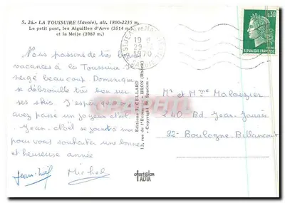 ला टूस्यूर (सैवोय) — छोटा पुल, अर्व के तीर (3514 मीटर) और मेज (3987 मीटर) — एडिशन जे. सेलर्ड — पीछे
