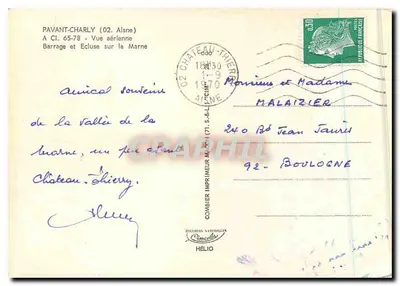 Pavant-Charly — Barragem e comporta na Marne — Imprimeur Combier — Verso