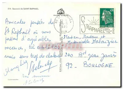 Saint-Raphaël — Lembrete de Saint-Raphaël — Edições d'Art Montluel, n° 514 — Verso