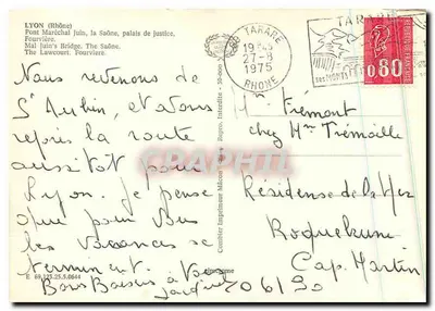Lyon — Most Marcelin Juin, rzeka Saône, pałac sprawiedliwości — Cing — Rewers