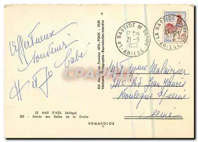 Entrada das Salas da Gruta — Le Mas d'Azil (Ariège) — SIÂ das Cartes Postales APA-POUX — Verso
