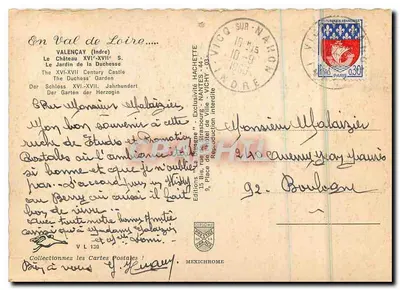 Castelo de Valençay — Jardim da Duquesa — Edição La Cigogne, n° 130 — Verso