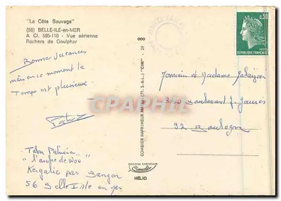 Rochers de Goulphar — Belle-Île-en-Mer — Impressor Combier — Verso