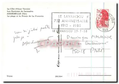 A praia e a Ponta de La Fossette — Os Arredores de Lavandou — Editor Eryp, n° U-246 — Verso