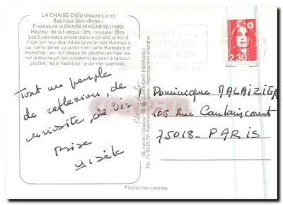 La Chaise-Dieu (Haute-Loire) — Freska Taniec Śmierci (1460) — Wydawca Leconte, nr 58 — Rewers