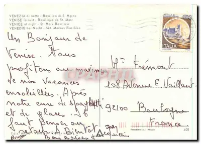 Wenecja - Bazylika św. Marka - noc - wydawca Fotocelere a.r.l. Milano, n°408 — Rewers