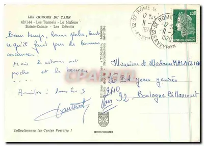 Gorges del Tarn — Recuerdo de las Gorges del Tarn — Ediciones L'Imagerie & Théolac — Reverso