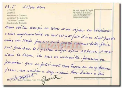 Cannes — Tuinen op de Croisette — uitgever FISA I.G. - N° 5120 — Achterkant