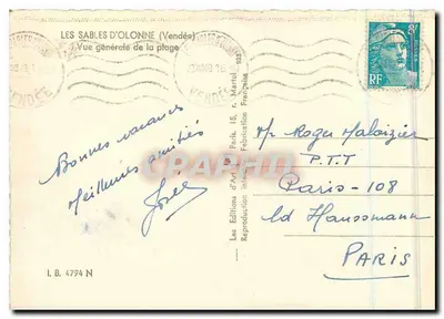 Les Sables-d'Olonne (Vendée) — Ogólny widok plaży — Wydawnictwo Art, Paryż — Rewers