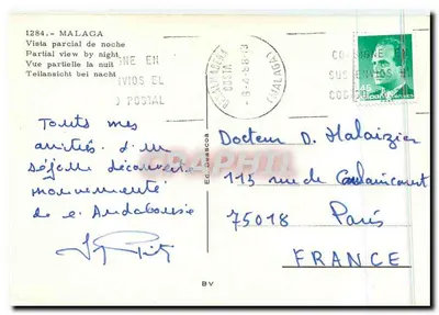 Málaga — Vista parcial à noite — Graphphil — Verso
