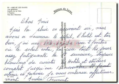 Amélie les Bains — Vista geral, entrada da cidade, a igreja, rua dos Termas — Edição de Luxo, n° 4412 — Verso