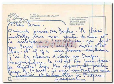 Le Vallespir — paisagem, montanhas nevadas, aldeia e crianças em traje — editor Bousser Salon, n° 2152 E — Verso