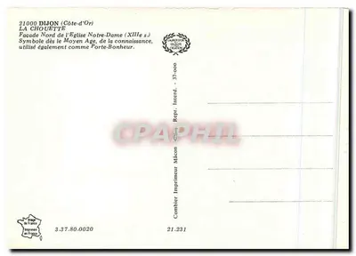 Sowa — Symbol wiedzy, fasada północna kościoła Notre-Dame w Dijon — Combier Imprimeur Maçon — Rewers
