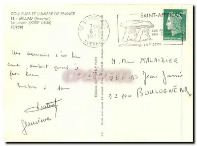 O Lavatório em Millau — Século XVIII — Edições d'Art Véron, n°10/7098 — Verso