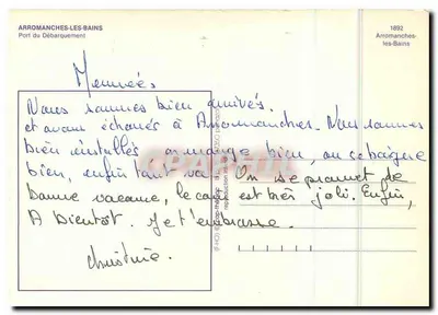 Arromanches — Wraki deszczu, efekt fali, port i muzeum, Najświętsza Pani Maryja Płynąca — wydawca Carpentier (archte) — Rewers