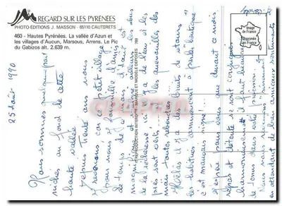 Nenhum - Marsous - Arrens — Aldeias do Vale do Azun, aos pés dos passos de Aubisque e de Soulor, dominadas pelos maciços de Balaitous e de Gabizos — Editor: Masson — Verso