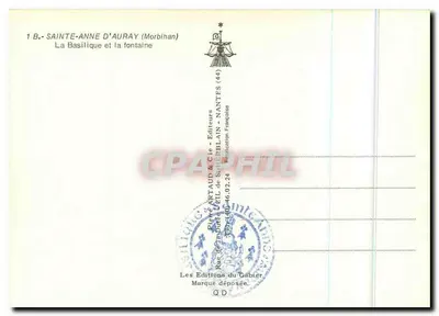 Sainte-Anne-d'Auray — Widok na bazylikę i fontannę — Wydawnictwo Aftaud & Cie, Nantes — Rewers