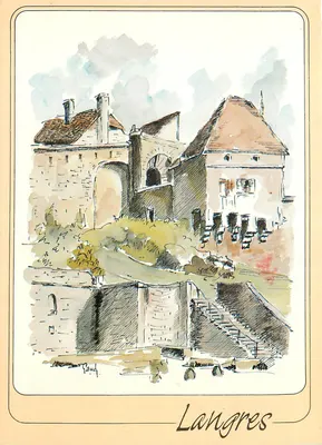 Langres — Os muros, a Porta do Hotel de Ville e a fonte Saint Didier — as edições nivernaises