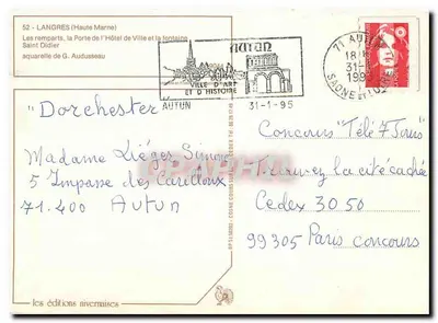 Langres — Os muros, a Porta do Hotel de Ville e a fonte Saint Didier — as edições nivernaises — Verso
