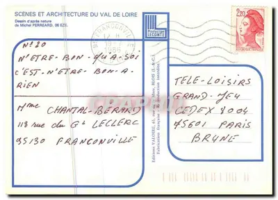 Zamek Chinon: wieża zegarowa — rysunek z natury Michel Perreard, N°20, Wydawnictwo Valoire — Rewers