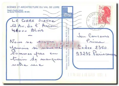 Zamek w Blois: galeria Louisa XII — rysunek Michel Perreard — Wydawnictwo Légonète — Rewers