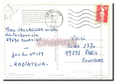 Stara pocztówka turystyczna Rhône — Ilustracja: Jean-Pierre GILLOT — Rewers