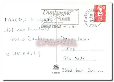 Kobieta z koszykiem z jabłkami — pejzaż wiejski — Dunkerque-Rosen dael — Rewers