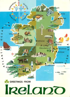 Carta postal ilustrada da Irlanda — Greetings from Ireland — editor John Hinde