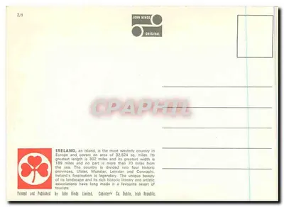 Carta postal ilustrada da Irlanda — Greetings from Ireland — editor John Hinde — Verso