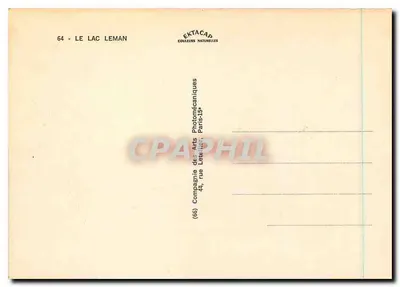 O Lago Léman — carta postal ilustrada com mapa e paisagens — EKTACAP — Verso