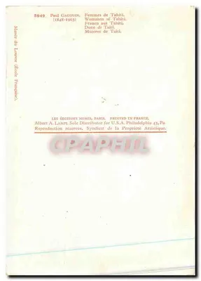 Donna di Tahiti — riproduzione del dipinto di Paul Gauguin — Edizioni Nomis, Parigi — Verso