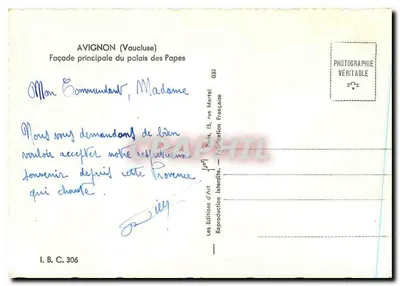 Avignon — Główne wejście do Pałacu Papieskiego — Les Éditions d'Art, Paryż — Rewers