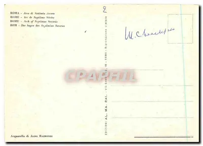 Rzym — Arcus Septimii Severi — reprodukcja akwareli przez Aldo Raimondi, wydawnictwo Al. Ma. Rai, nr 46 — Rewers