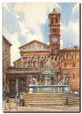 Roma - Igreja de Santa Maria in Trastevere — desenho de Albo Paimondi — edição G. Bresciani & Cie, Gênova