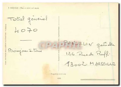 Pinheiros e oliveiras ao longo do mar — F. FASOLIS — Edições BALLERINI & FRATININI, Florença — Verso