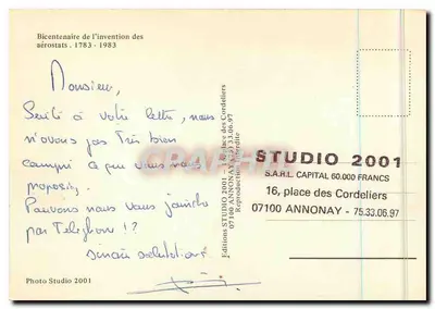 Aerostat — Bicentenario wynalezienia 1783-1983 — Studio 2001 — Rewers