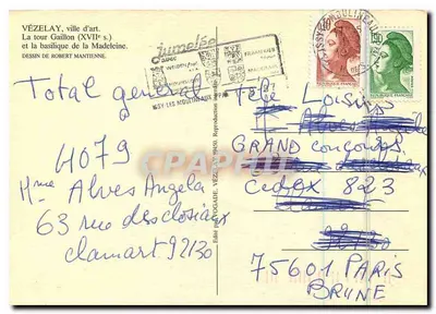 Vézelay — Wieża Gaillon (XVII wiek) i bazylika Madeleine — Rysunek Roberta Mantienne — Rewers