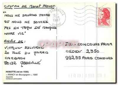 Irancy w Burgundii — akwarela — Hosotte (urodzony w 1936 roku) — Rewers