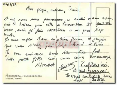 Typowy młyn — Formentera — Islas Baleares — wydawca Gràfiques — Rewers