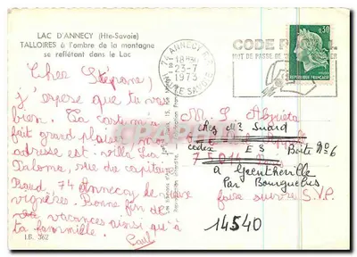 Lago de Annecy (Alta Saboya) — vista del lago y de las montañas — editor I.B. 362 — Reverso